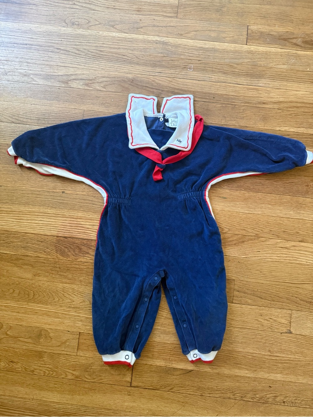 Vintage Baby Dior 24M Velour Sailor Nautical Romper Made in USA